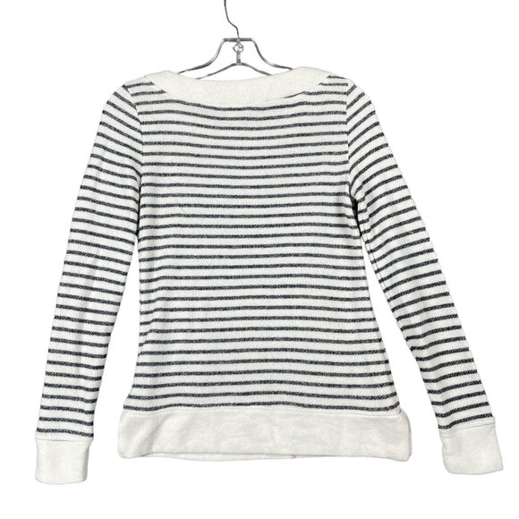 Banana Republic Womens Sweater XS White Gray Stripe Soft Kangaroo Pocket Work - Picture 7 of 10